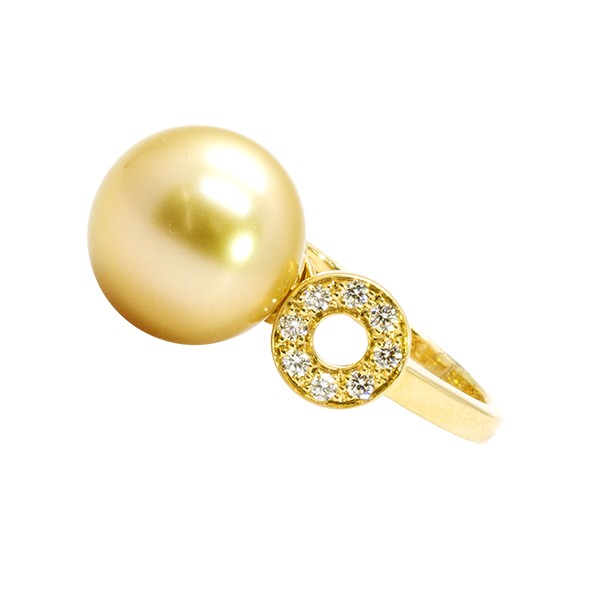 18K  Golden Pearl Diamond Ring